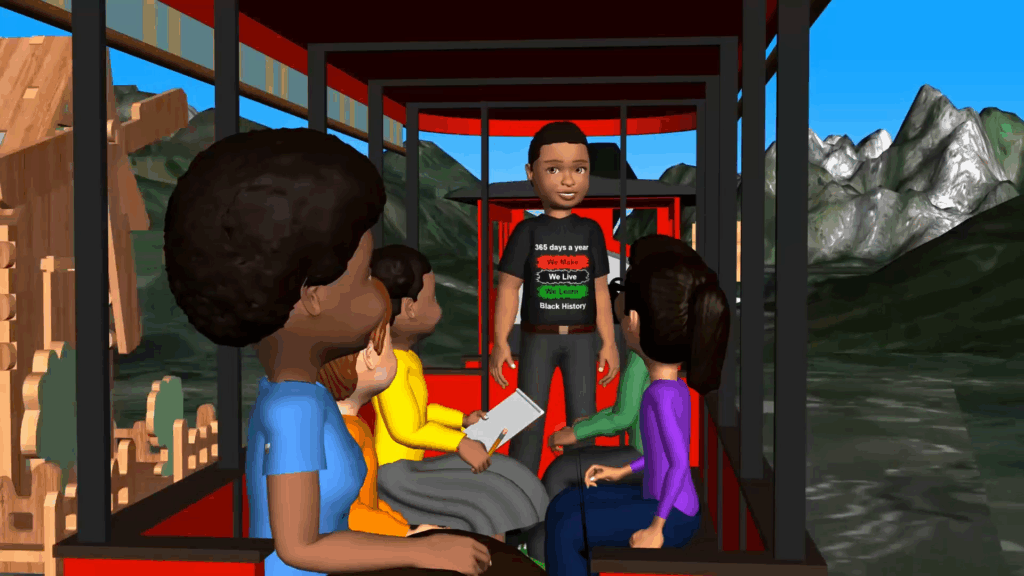 A group of people sitting in front of a man.