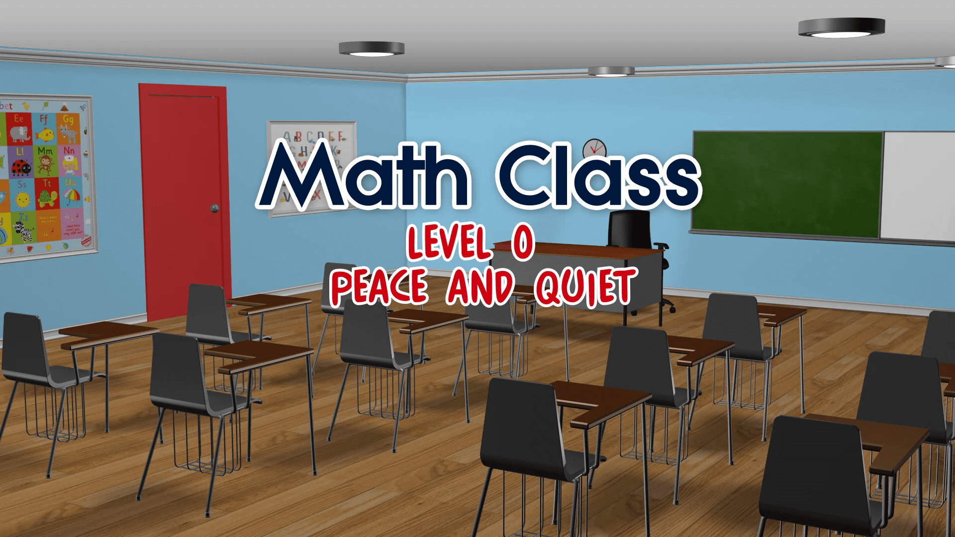 A classroom with desks and chairs in it.